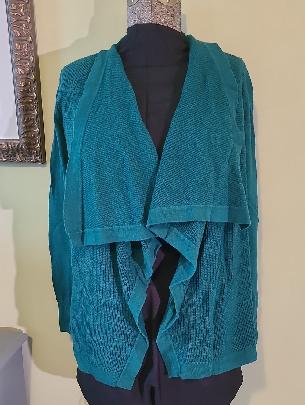 Green Open-Front Draped Women's Sweater Cardigan By Stylus, Size Medium